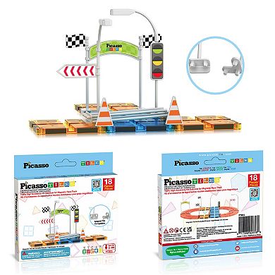 PicassoTiles 18 PC Accessory Race Track, Magnetic Tiles, Magnetic Building Toys for Kids 3+