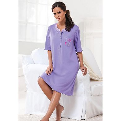 Dreams & Co. Plus Size Satin Trim Cotton Sleepshirt