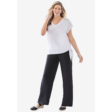 Woman Within Plus Size Petite Pull-On Elastic Waist Soft Pants