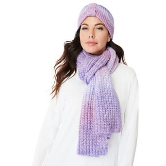 Woman Within Women's Plus Size Ombre Knitted Headband And Scarf Set.
