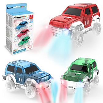 PicassoTiles 3 Car Set, For Magnetic Tile Racetrack, Building Block for Kid Age 3 & Up, PTE06