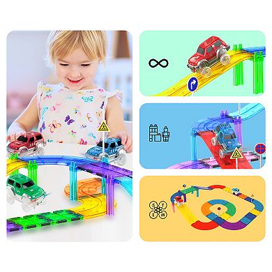 PicassoTiles 3 Car Set, For Magnetic Tile Racetrack, Building Block for Kid Age 3 & Up, PTE06