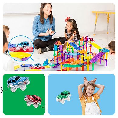PicassoTiles 3 Car Set, For Magnetic Tile Racetrack, Building Block for Kid Age 3 & Up, PTE06