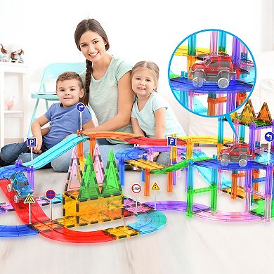 PicassoTiles 3 Car Set, For Magnetic Tile Racetrack, Building Block for Kid Age 3 & Up, PTE06