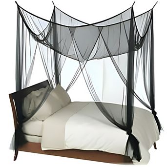 Black 4-post Canopy Bed Mesh Netting Mosquito Net - Fits Size Full Queen And King