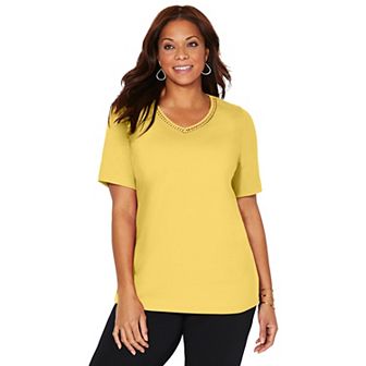 Catherines Women's Plus Size Petite Suprema Crochet V-Neck Tee