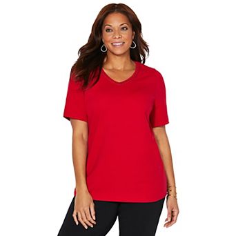 Catherines Women's Plus Size Petite Suprema Crochet V-neck Tee