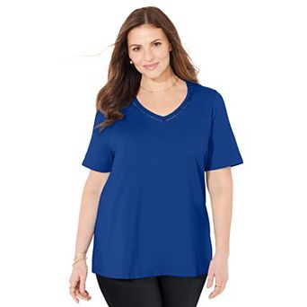 Catherines Women's Plus Size Petite Suprema Crochet V-neck Tee