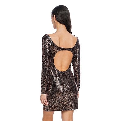 Juniors' Jump Apparel Stretch Sequin Square Neck Dress