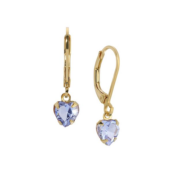 1928 Gold Tone Crystal Heart Drop Earrings - Blue