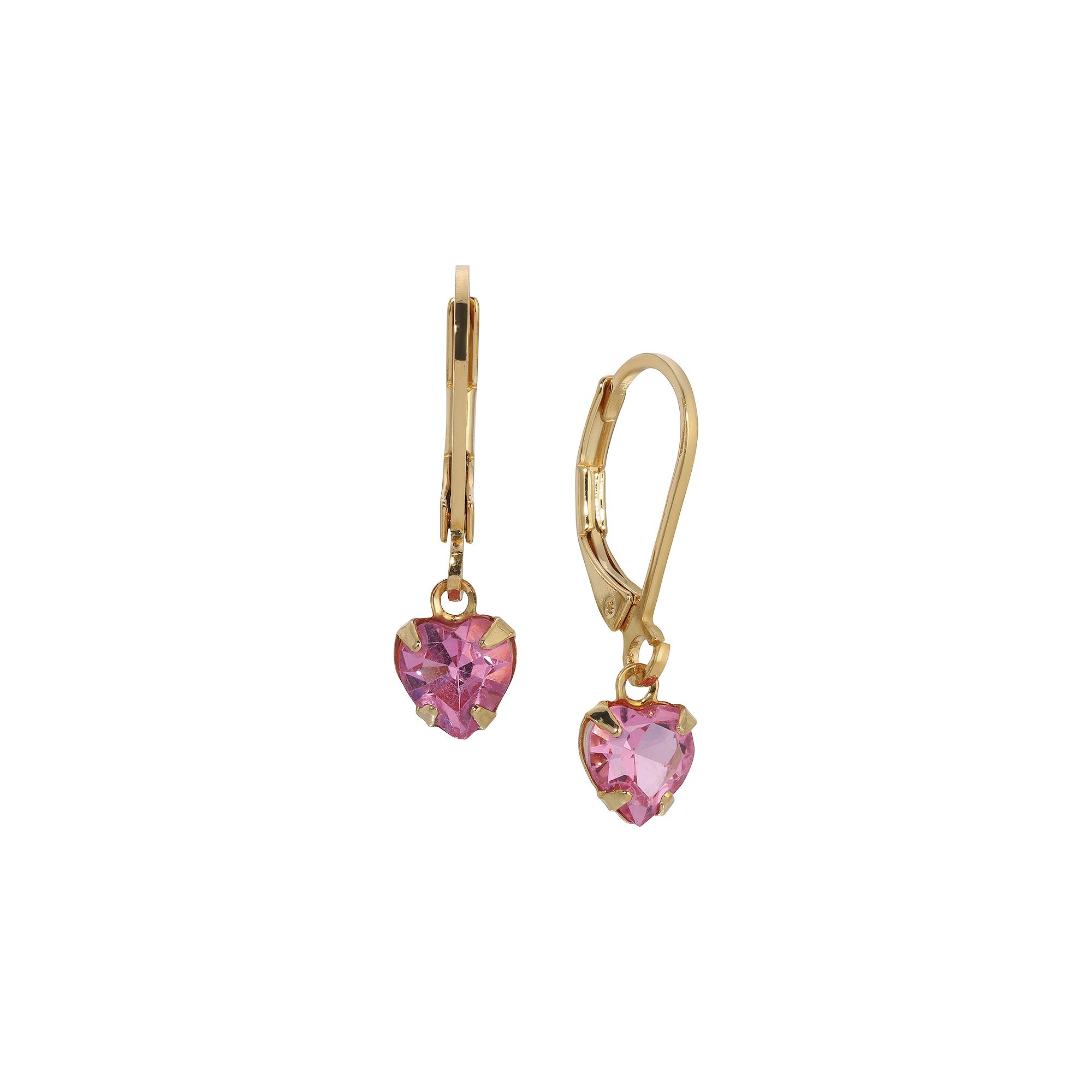 1928 Gold Tone Crystal Heart Drop Earrings, Womens, Pink