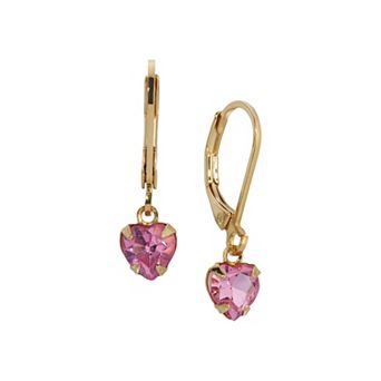 1928 Gold Tone Crystal Heart Drop Earrings