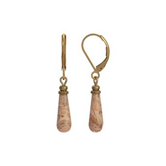 1928 Gold Tone Stone Linear Drop Earrings