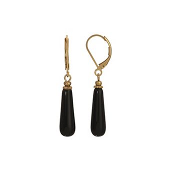 1928 Gold Tone Stone Linear Drop Earrings
