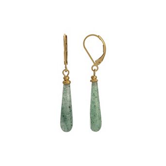 1928 Gold Tone Stone Linear Drop Earrings