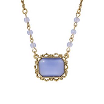 1928 Gold Tone Moonstone Pendant Necklace