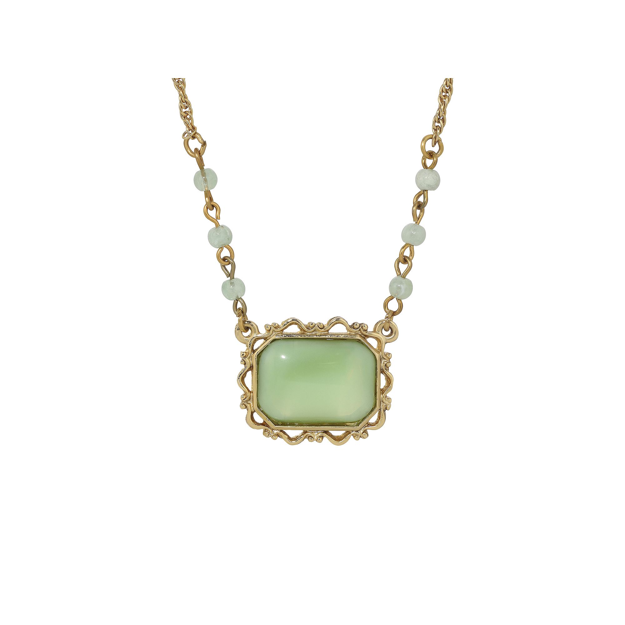 1928 Gold Tone Moonstone Pendant Necklace, Womens, Green
