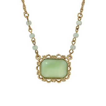 1928 Gold Tone Moonstone Pendant Necklace