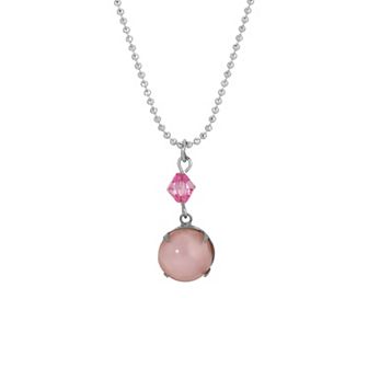 1928 Silver Tone Pink Moonstone Pendant Necklace
