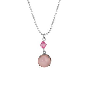1928 Silver Tone Pink Moonstone Pendant Necklace