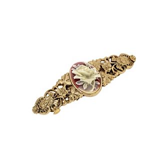 1928 Gold Tone Carnelian Flower Cameo Hair Barrette