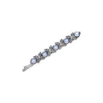 1928 Silver Tone Light Blue Crystal Flower Bobby Pin