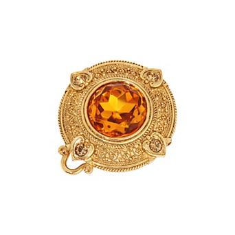 1928 Gold Tone Round Crystal Pin