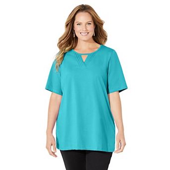 Catherines Women's Plus Size Suprema Pleat-Neck Tee