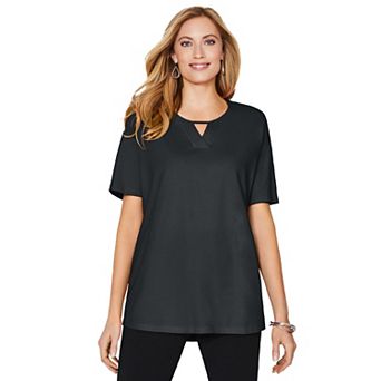 Catherines Women's Plus Size Suprema Pleat-Neck Tee