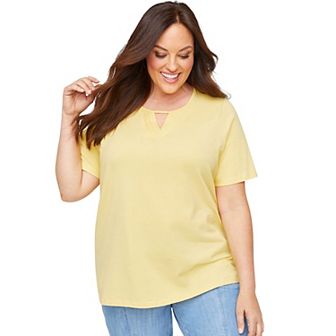 Catherines Women's Plus Size Suprema Pleat-Neck Tee
