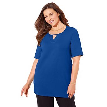 Catherines Women's Plus Size Suprema Pleat-neck Tee