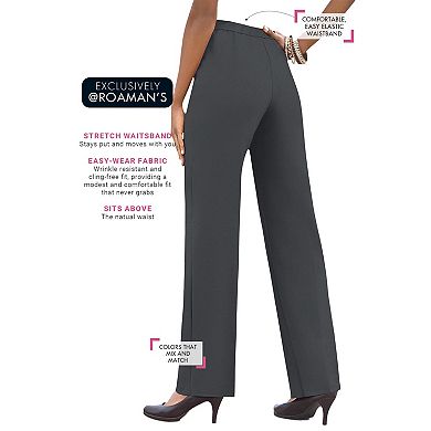 Roaman's Women's Plus Size Classic Bend Over Structured Straight Leg Pull-On Pant
