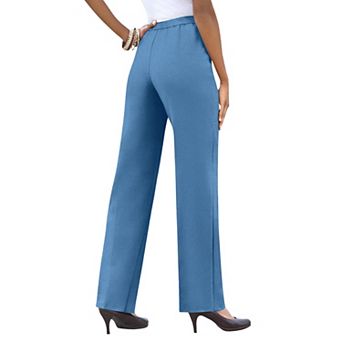 Roaman's Women's Plus Size Classic Bend Over Pant Woven Pull-On Straight Leg Pant