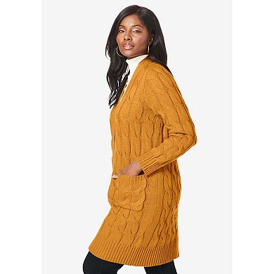 Jessica London Women's Plus Size Cable Duster Sweater