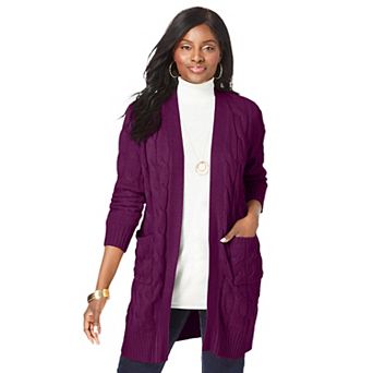 Jessica London Women's Plus Size Cable Duster Sweater