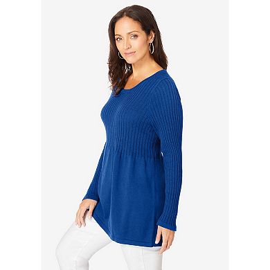 Jessica London Women's Plus Size Ribbed Baby Doll Tunic Sweater
