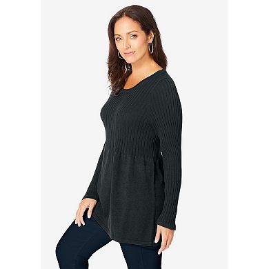 Jessica London Women's Plus Size Ribbed Baby Doll Tunic Sweater