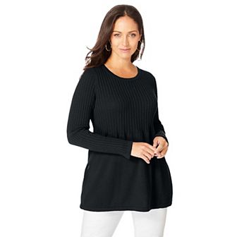 Jessica London Women's Plus Size Ribbed Baby Doll Tunic Sweater