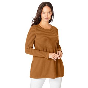 Jessica London Women's Plus Size Ribbed Baby Doll Tunic Sweater