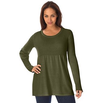 Jessica London Women's Plus Size Ribbed Baby Doll Tunic Sweater