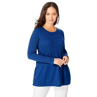 Jessica London Women's Plus Size Ribbed Baby Doll Tunic Sweater