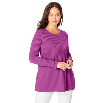 Jessica London Women's Plus Size Ribbed Baby Doll Tunic Sweater