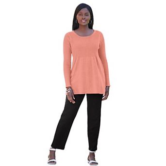 Jessica London Women's Plus Size Ribbed Baby Doll Tunic Sweater