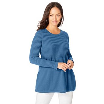 Jessica London Women's Plus Size Ribbed Baby Doll Tunic Sweater