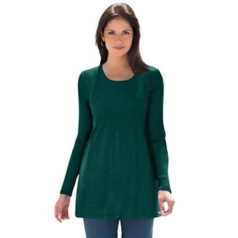 Jessica London Women's Plus Size Ribbed Baby Doll Tunic Sweater