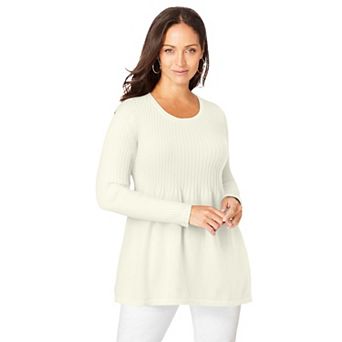Jessica London Women's Plus Size Ribbed Baby Doll Tunic Sweater