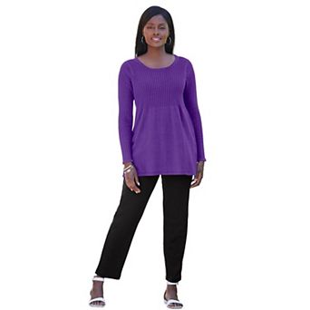 Jessica London Women's Plus Size Ribbed Baby Doll Tunic Sweater