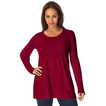 Jessica London Women's Plus Size Ribbed Baby Doll Tunic Sweater