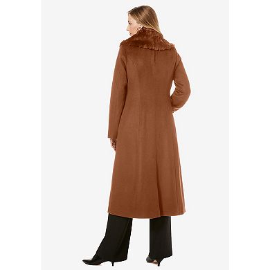 Jessica London Women's Plus Size Long Wool-blend Coat With Faux Fur Collar