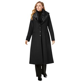 Jessica London Women's Plus Size Long Wool-blend Coat With Faux Fur Collar